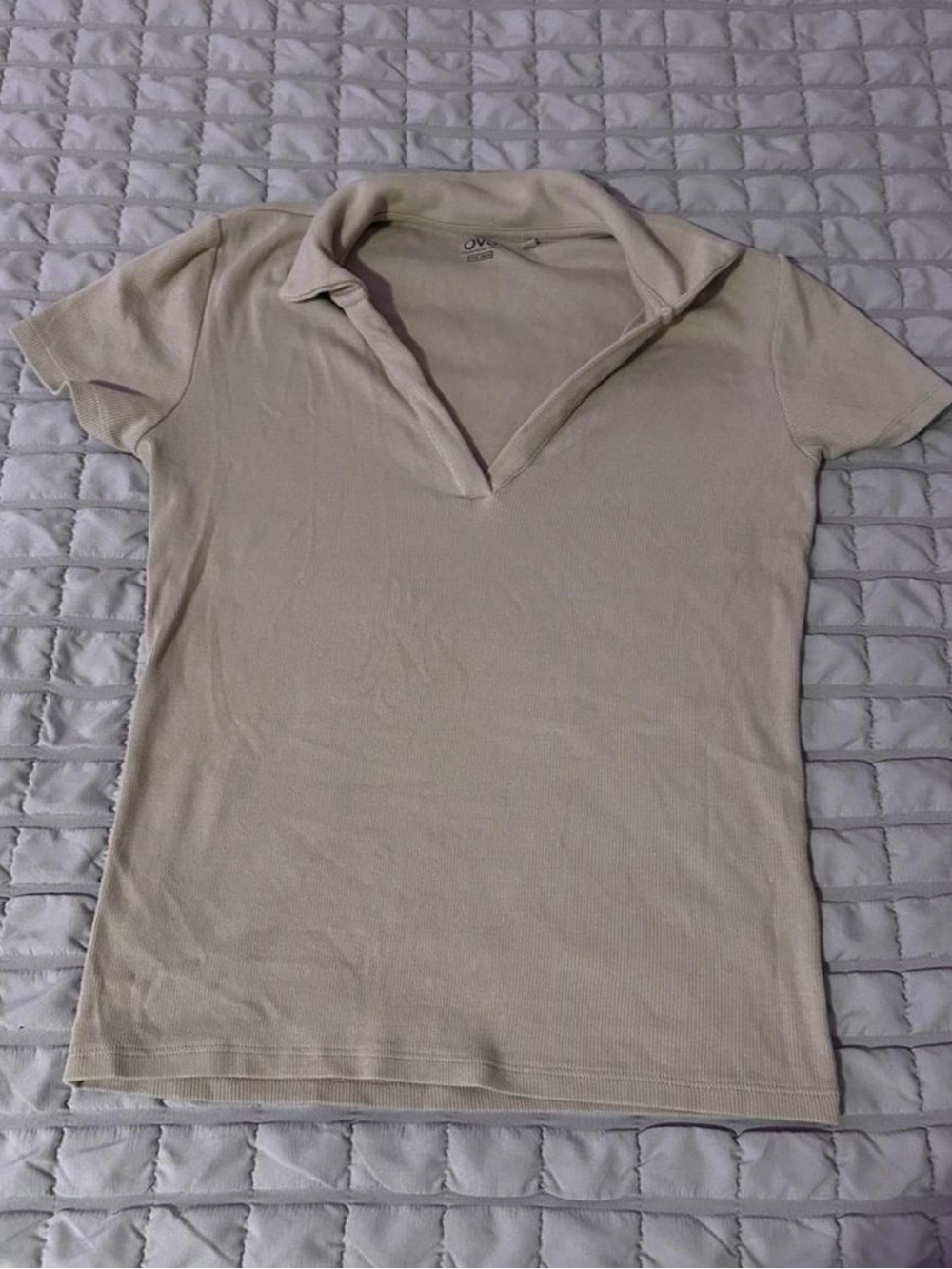 OVO Beige Short Sleeve Polo-Collar Top